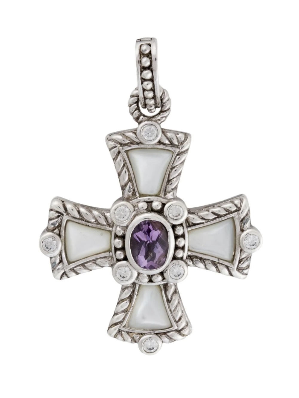 Judith Ripka Sterling Silver Cross Pendant amethyst Stone